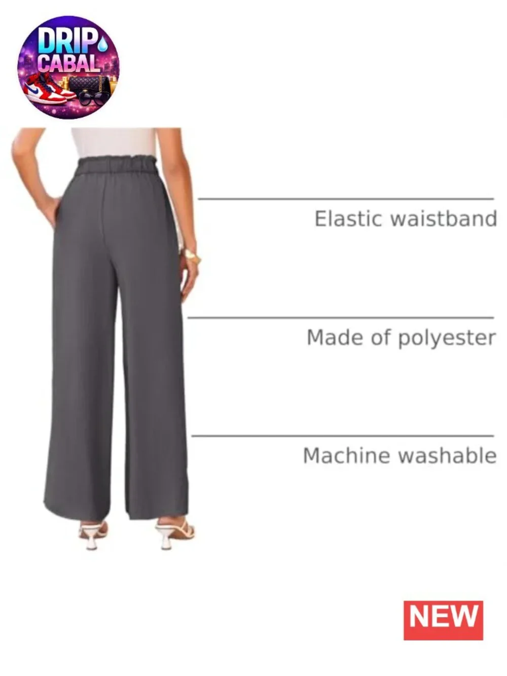 Wide Leg Palazzo Pants for Women High Waisted Elastic Waist Pull-On Trousers